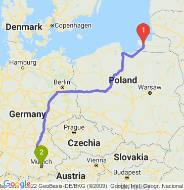 Маршрут из Калининграда в Мюнхен