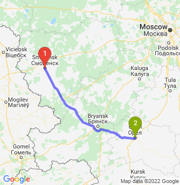 Маршрут из Смоленска в Орла