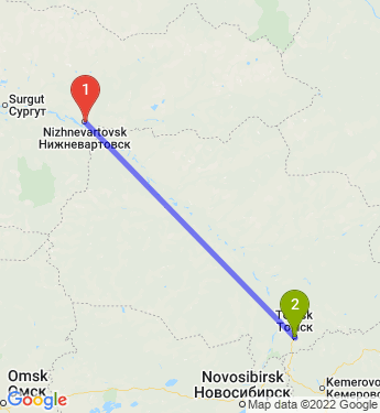 Маршрут из Нижневартовска в Томск