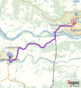 Маршрут из Сургута в Нефтеюганск