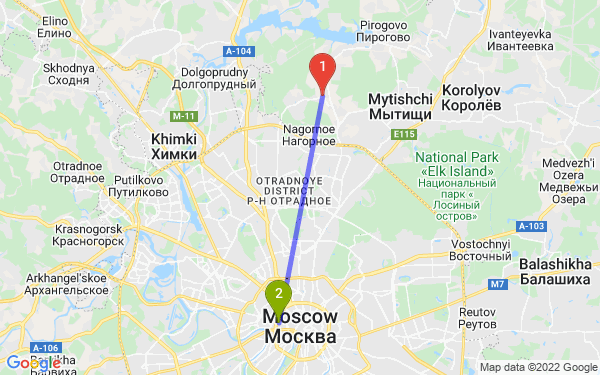 Маршрут из Ховрина в Москву