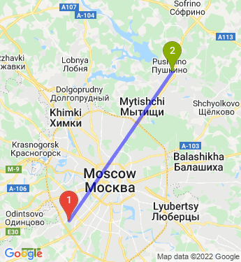 Маршрут из Москвы в Пушкино