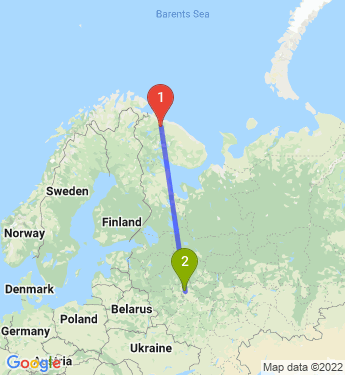 Маршрут из Мурманска в Красногорска
