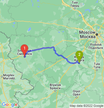 Маршрут из Смоленска в Калугу