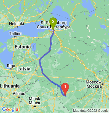 Маршрут из Смоленска в Санкт-Петербург
