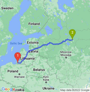 Маршрут из Калининграда в Вологду