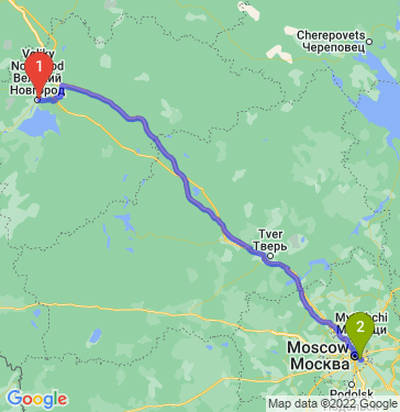 Маршрут из Великого Новгорода в Москву