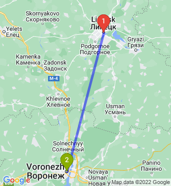 Маршрут из Липецка в Воронеж