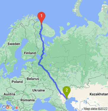 Маршрут из Мурманска в Астрахань