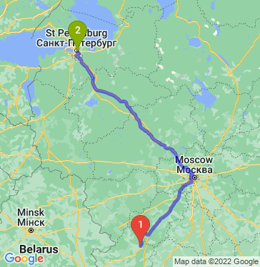 Маршрут из Брянска в Санкт-Петербург