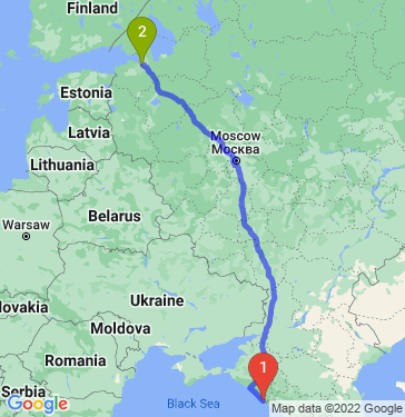 Маршрут из Сочи в Санкт-Петербург