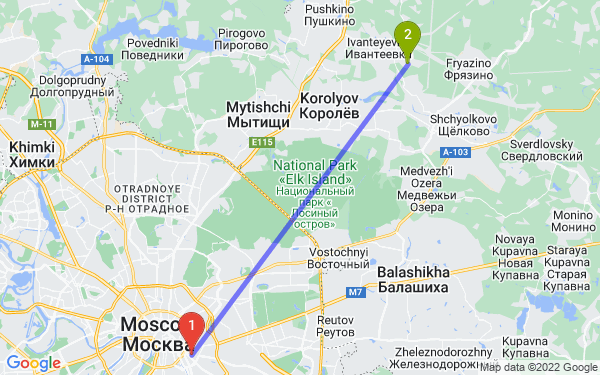 Маршрут из Москвы в Ивантеевку