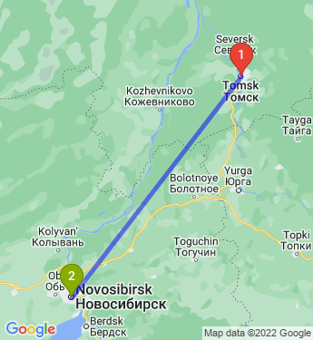 Маршрут из Томска в Новосибирск