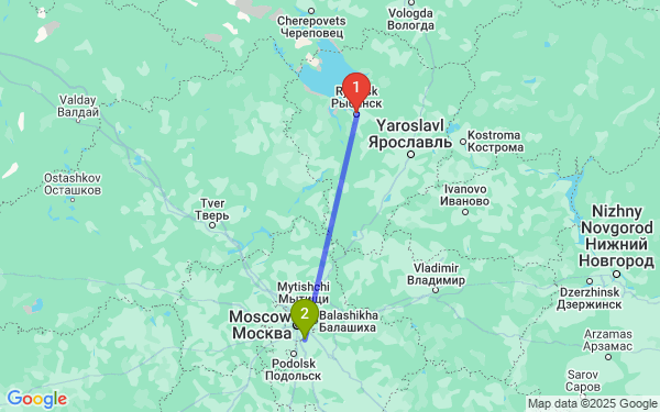 Маршрут из Рыбинска в Ащерин