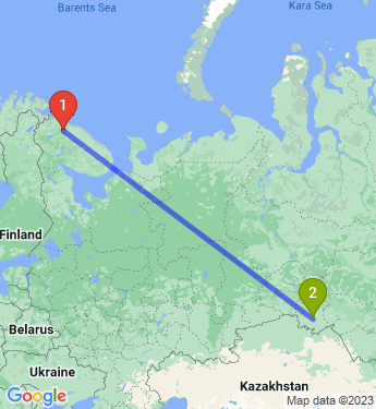 Маршрут из Мурманска в Омск
