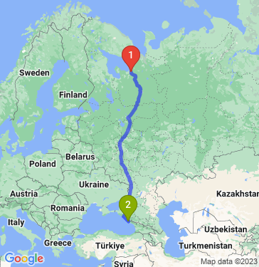 Маршрут из Архангельска в Адлер