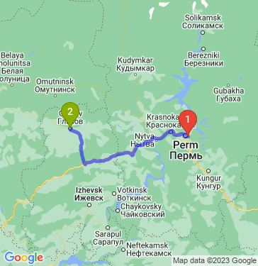 Маршрут из Перми в Глазова
