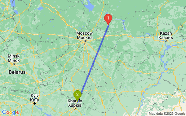 Маршрут из Иванова в Белгород