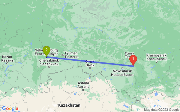 Маршрут из Кемерова в Екатеринбург