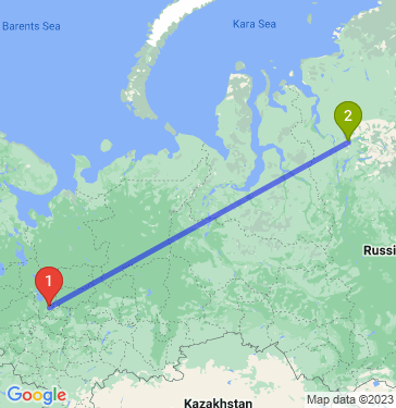 Маршрут из Ярославля в Норильск