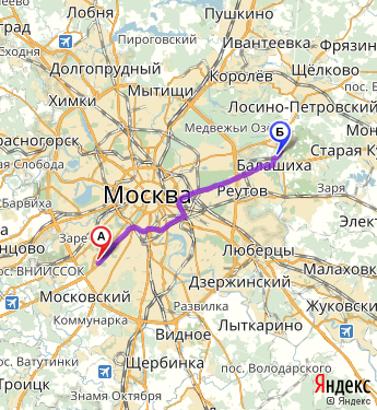 Маршрут из Москвы в Балашиху