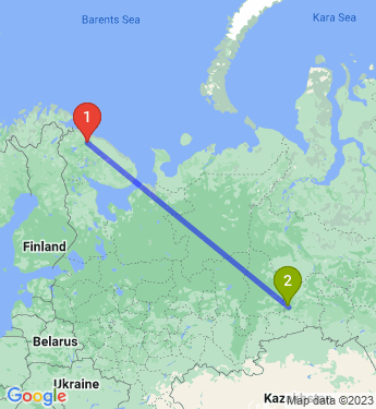 Маршрут из Мурманска в Тюмень