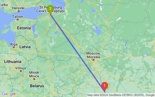 Маршрут из Липецка в Санкт-Петербург