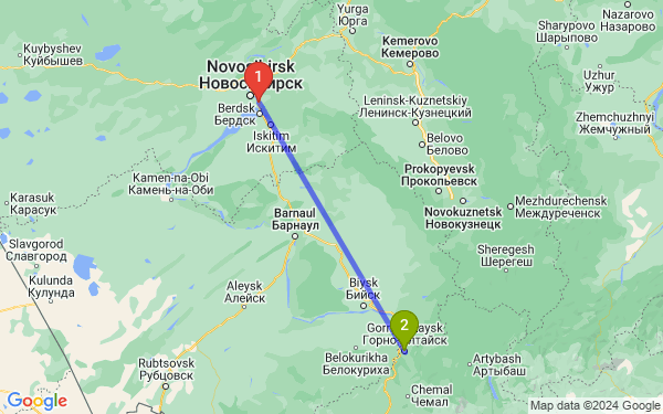 Маршрут из Новосибирска в Горно-Алтайска