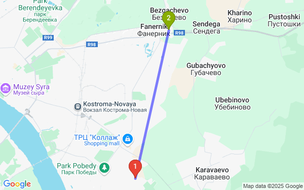 Маршрут из Костромы в Фанерник