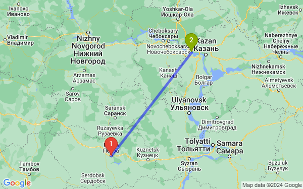 Маршрут из Пензы в Зеленодольск