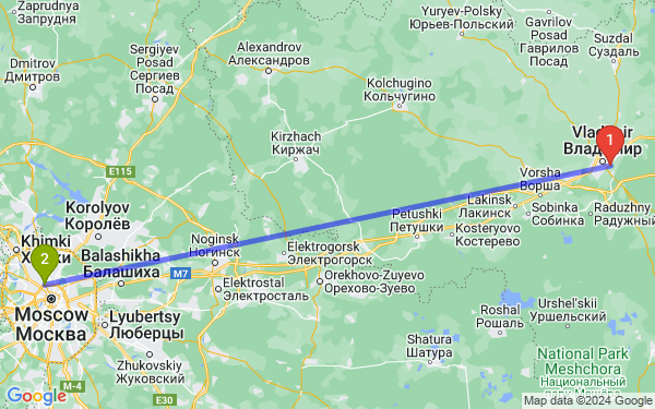 Маршрут из Владимира в Москву