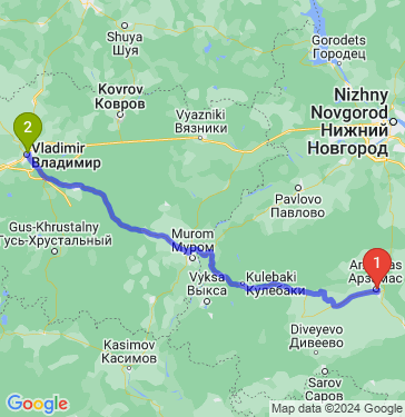 Маршрут из Арзамаса в Владимира
