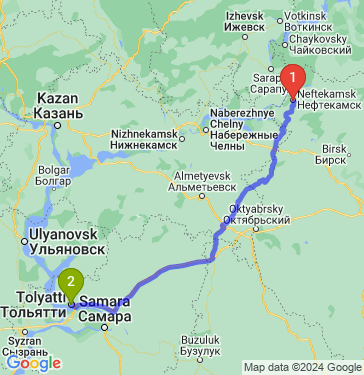 Маршрут из Нефтекамска в Тольятти