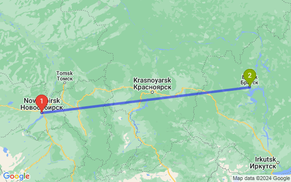 Маршрут из Новосибирска в Братск