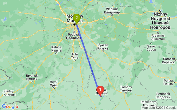 Маршрут из Липецка в Москву