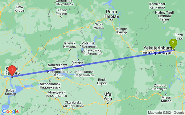 Маршрут из Казани в Екатеринбург