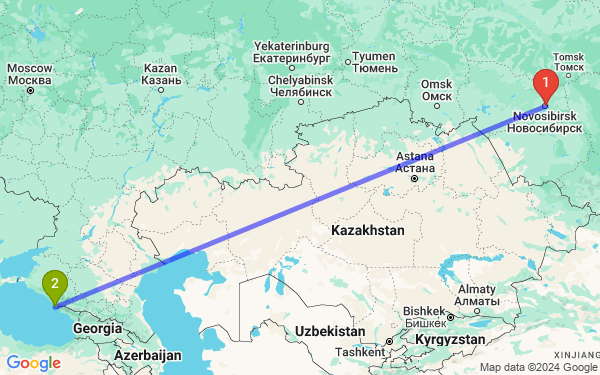 Маршрут из Новосибирска в Сочи