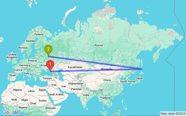 Маршрут из Краснодара в Южно-Сахалинск