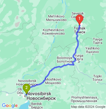 Маршрут из Томска в Новосибирск