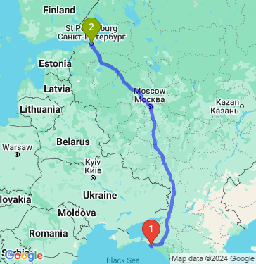 Маршрут из Новороссийска в Санкт-Петербург