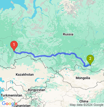 Маршрут из Екатеринбурга в Улан-Удэ