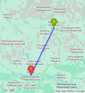 Маршрут из Сургута в Ноябрьск
