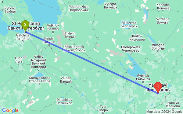 Маршрут из Ярославля в Санкт-Петербург