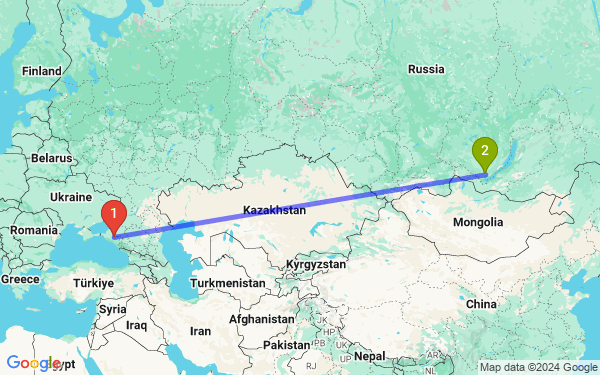 Маршрут из Краснодара в Иркутск