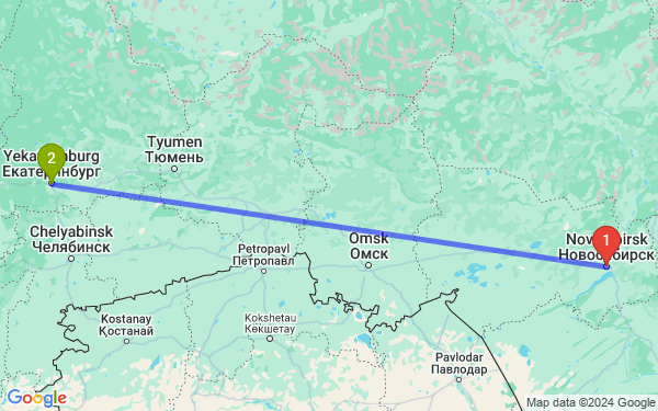 Маршрут из Новосибирска в Екатеринбург