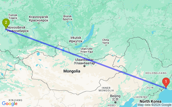 Маршрут из Владивостока в Новосибирск