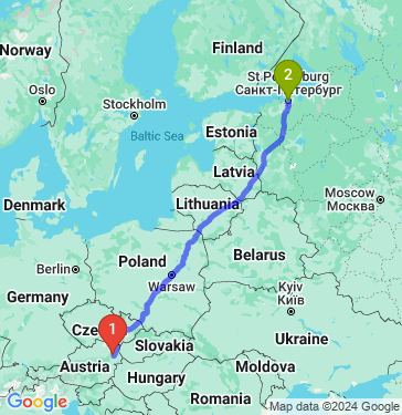 Маршрут из Вены в Санкт-Петербург