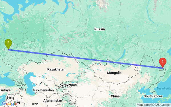 Маршрут из Биробиджана в Москву