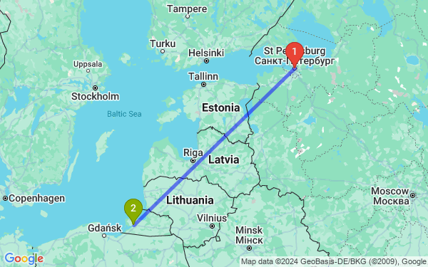 Маршрут из Санкт-Петербурга в Калининград