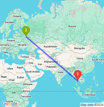 Маршрут из Паттайи в Москву